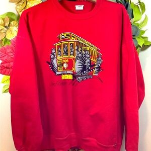 Vtg B Kliban Cat San Francisco Trolley Art Sweatshirt 90’s Crazy Shirts 2 sided